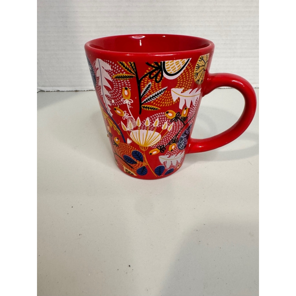 Modern Gourmet Foods Red With Blue & Yellow Floral Coffee Mug Tea Cup Stoneware